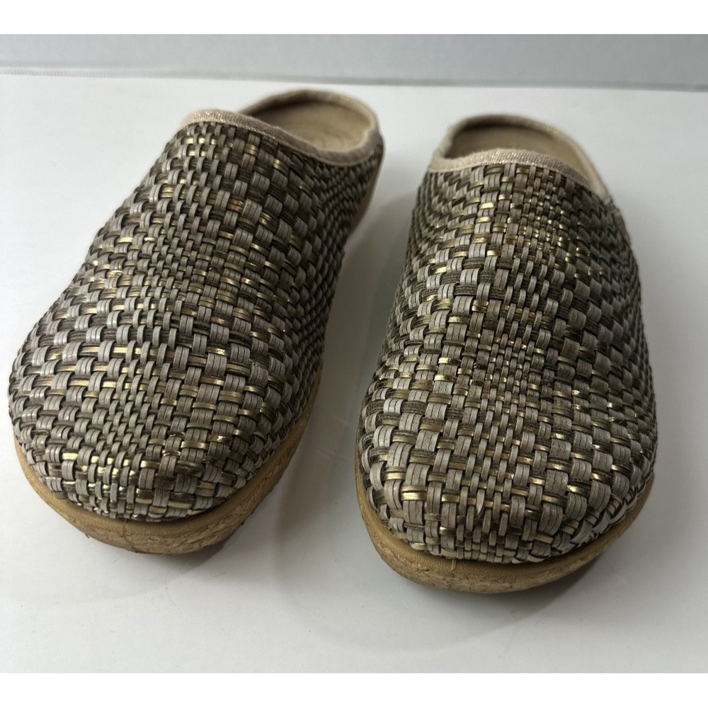 Taos Primavera Woven Leather Tan Bronze Basketweave Clogs Cork Sandals US 8 8.5 - Picture 11 of 13